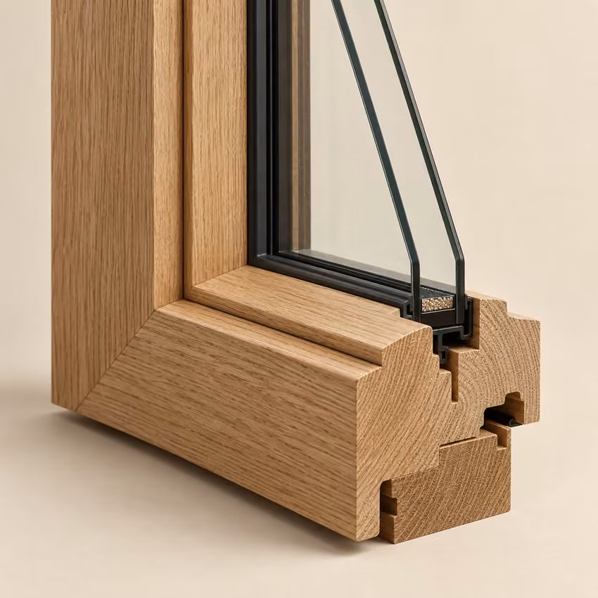 Timber window profile, natural oak grain