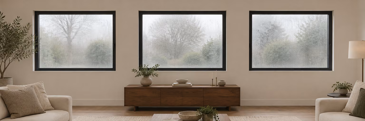 The same three windows with misted glazing